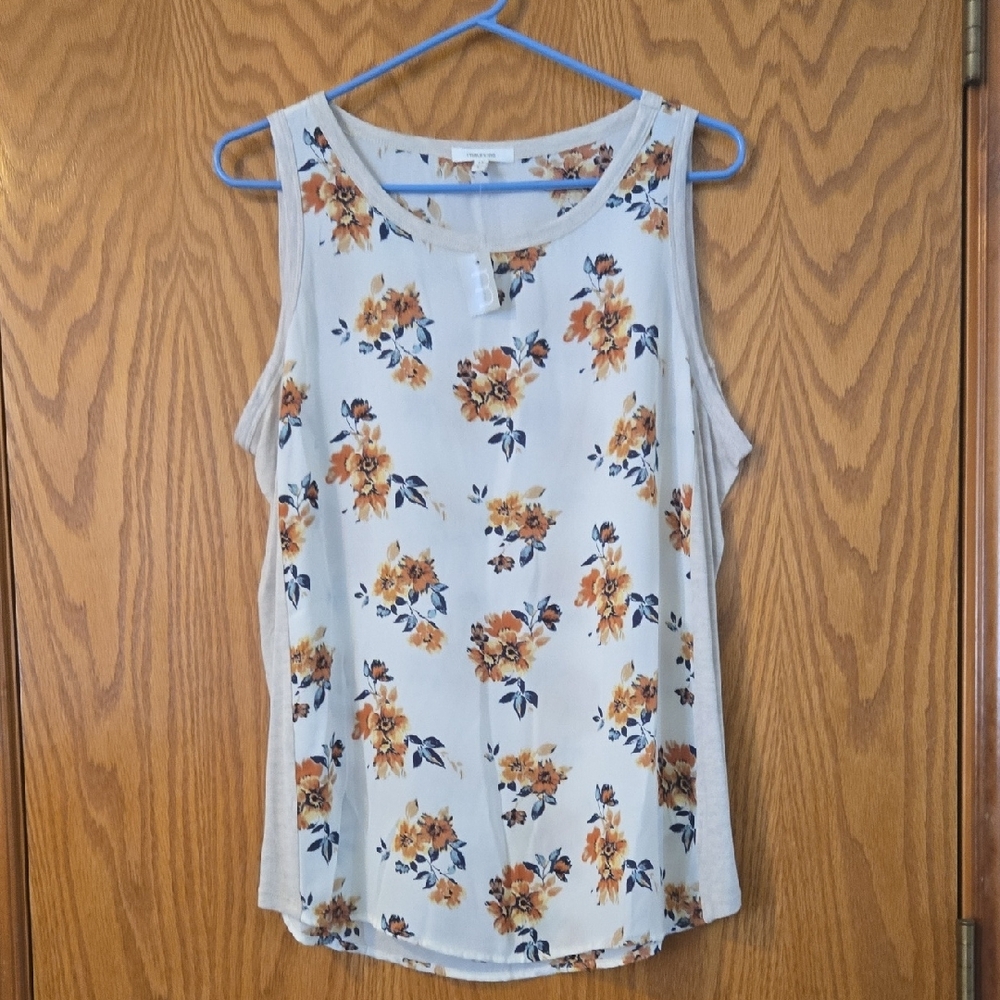 Maurices Cream Sleeveless Tank Top with Floral Design